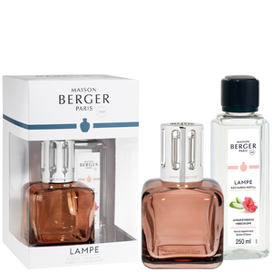 Coffret Lampe Berger Glaçon Rose ambré + 250 ml Amour d’hibiscus