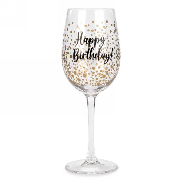 Verre à vin pois dorés - Happy Birthday