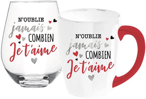 Ensemble duo verre à vin + tasse à café "Amitié/Amour"