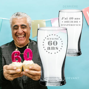 Verre gravé "Je n’ai pas 60 ans" bière